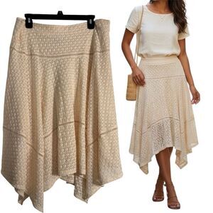 new directions Beige Asymmetrical Crochet Midi Skirt